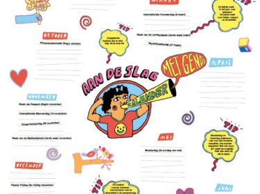 Een levendige poster met kleurrijke tekenfilms en boeiende woorden, perfect om uw kalender een kickstart te geven en u aan de slag te helpen met uw taken. School en Veiligheid