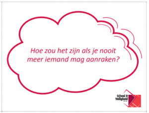 Een roze wolkje met de woorden kletskaartjes. School en Veiligheid