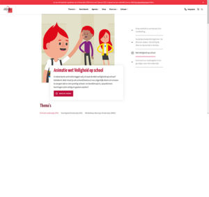 De homepage van een website die scholen ondersteunt bij het bevorderen van de sociale veiligheid, met een afbeelding van een man en een vrouw. School en Veiligheid