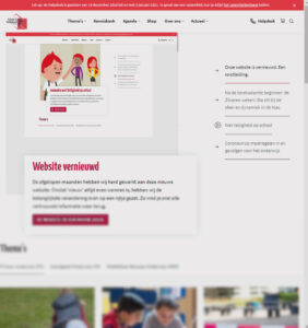Een website met een rode achtergrond die scholen bij sociale veiligheid ondersteunt. School en Veiligheid
