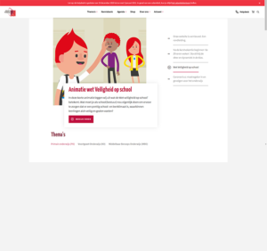 De homepage van een website die scholen bij sociale veiligheid ondersteunt met een rode man en een vrouw. School en Veiligheid