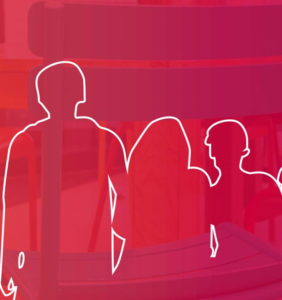 Een tekening van een groep mensen zittend op een bankje, ondersteunt scholen bij sociale veiligheid. School en Veiligheid