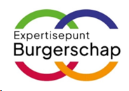 Logo van expertisepunt burgerschap met een kleurrijk in elkaar grijpend ringontwerp en het benadrukken van vacatures. School en Veiligheid